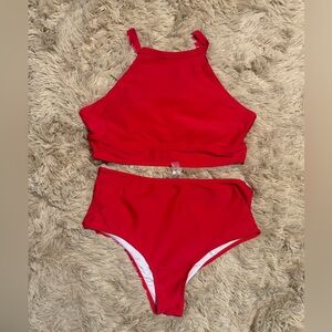 SHEIN Red High-Neck Bikini Set